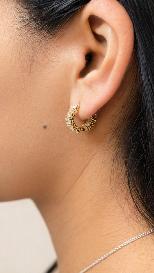 The Bijou Hoops worn on the ear