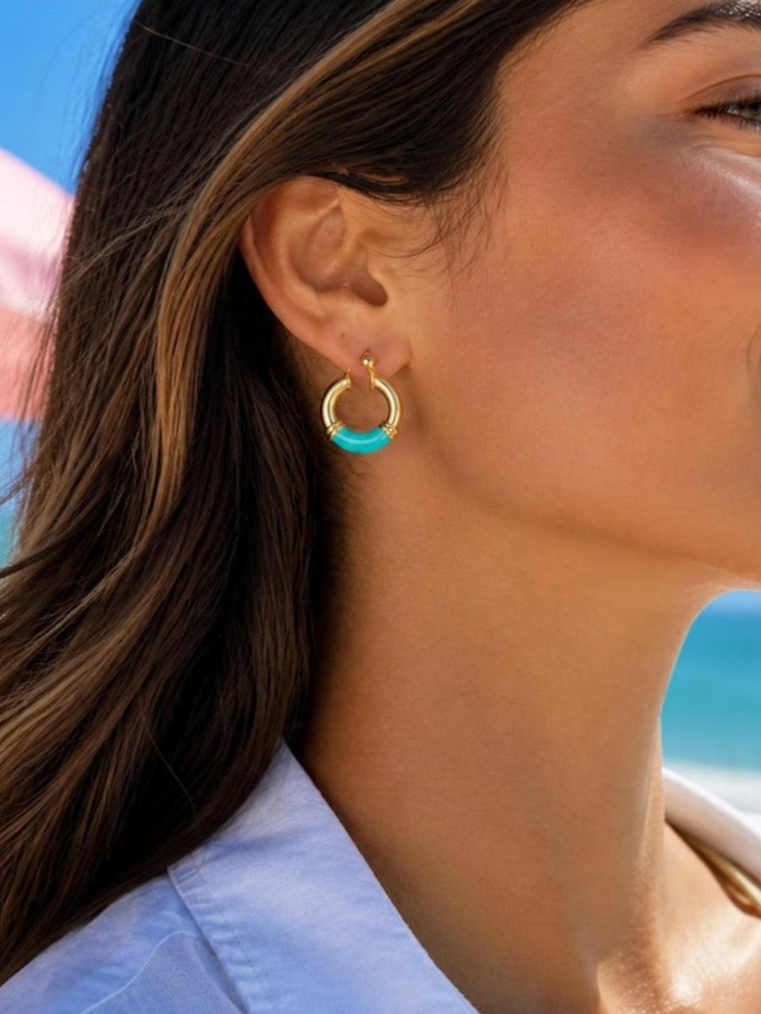 The Nina Hoops turquoise styled – Gemmies