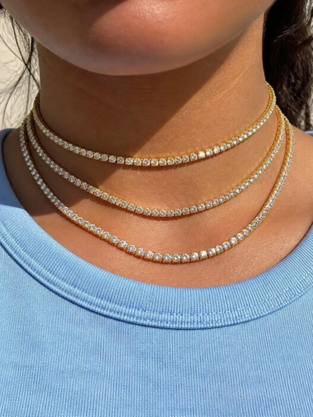 The Coco Tennis Necklace worn layered – Gemmies