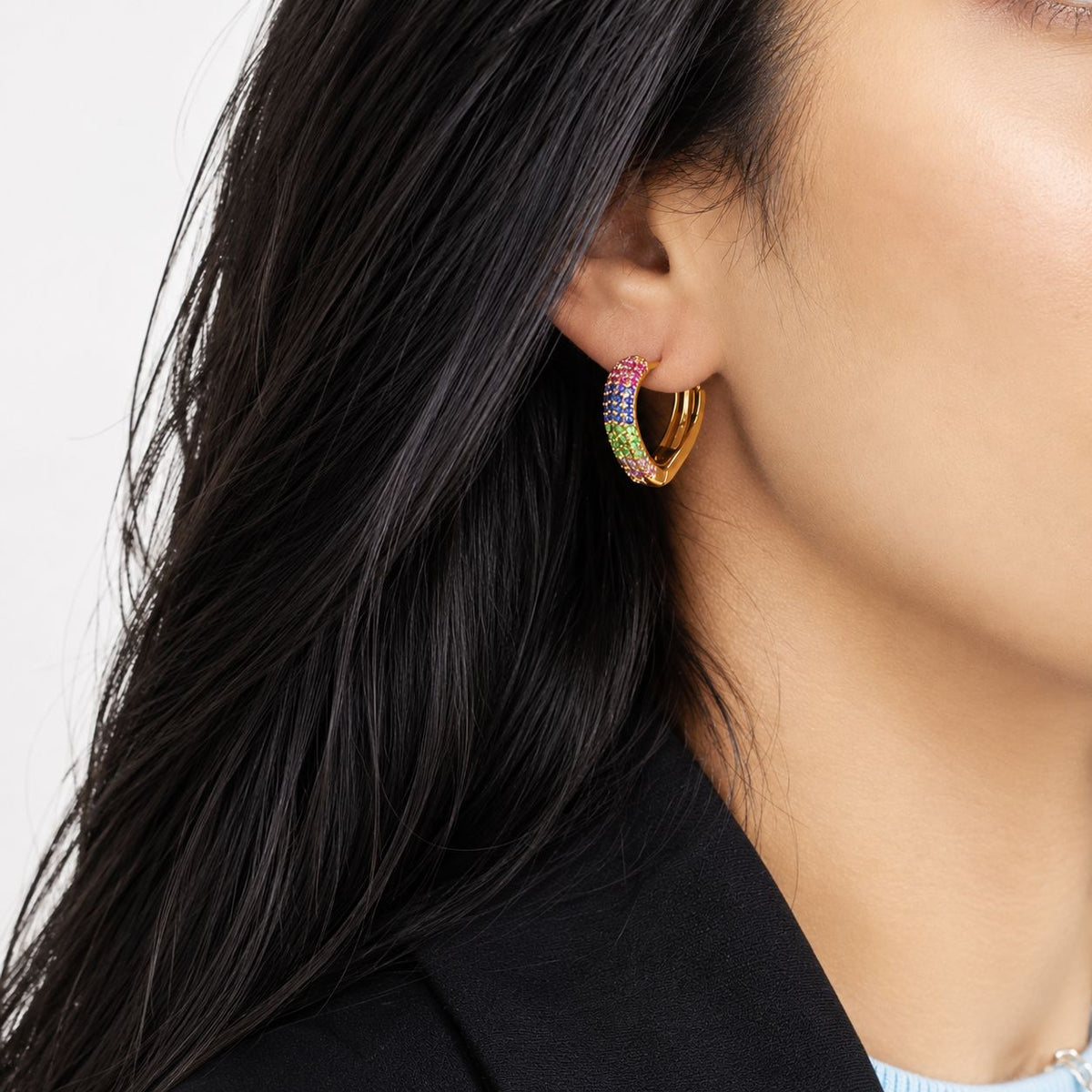 Copacabana Rainbow Hoops worn on the ear