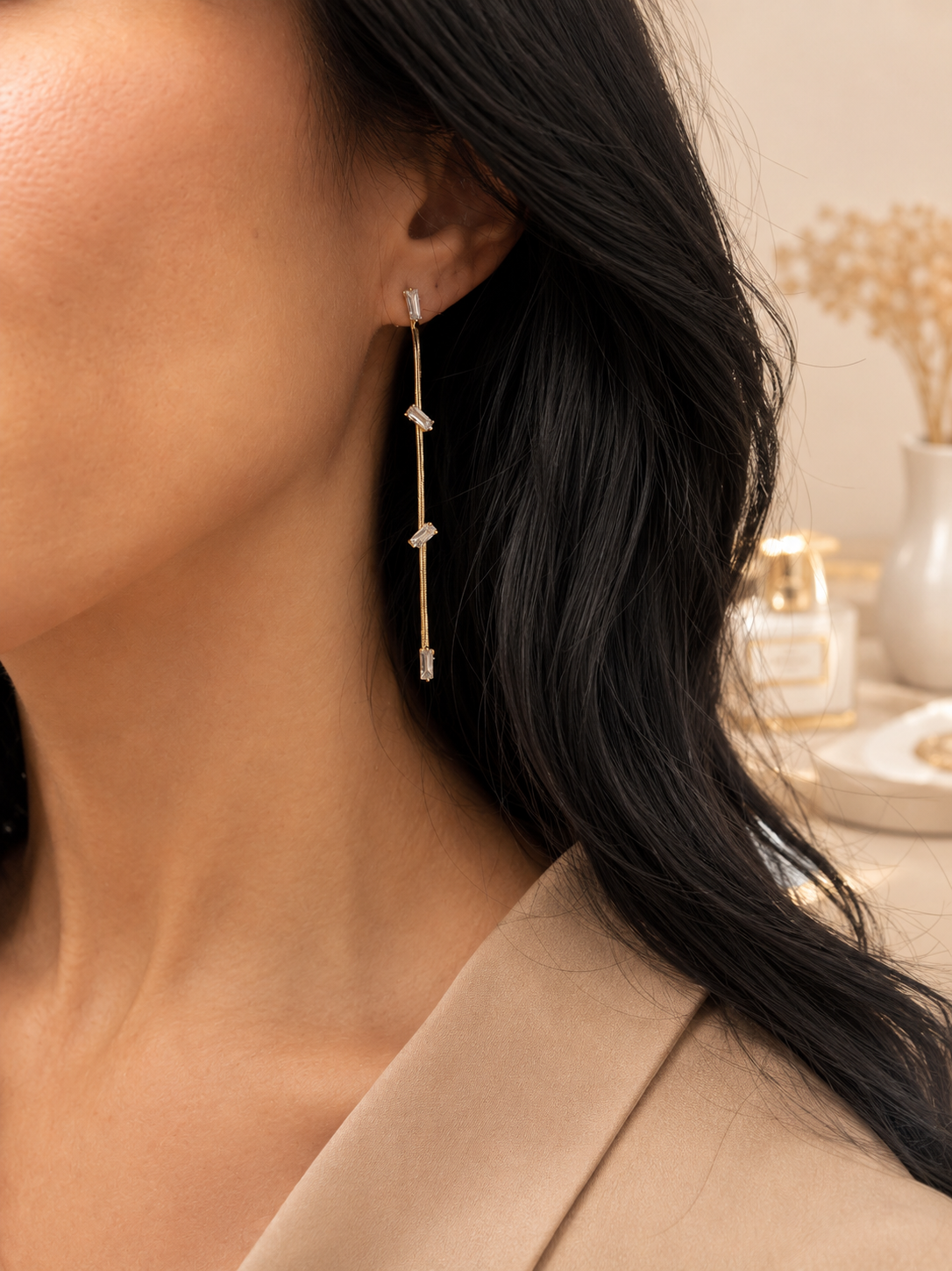 The Sasha Drops worn on the ear